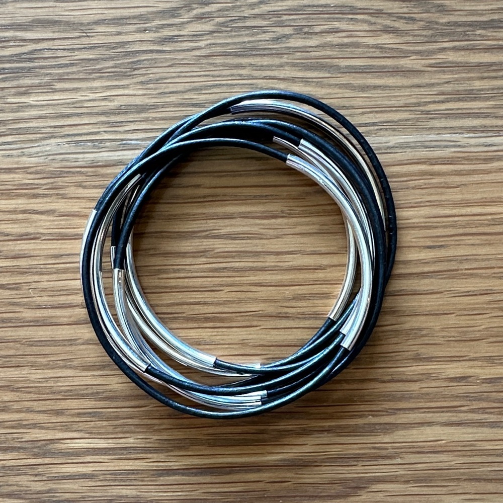 Black and Silver Leather Bracelet Set